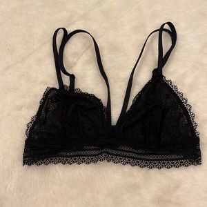 Victoria’s Secret black lace bralette with front straps